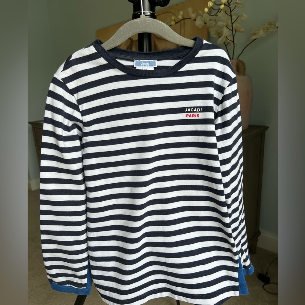 Jacadi cotton shirt boys 10A navy stripe.